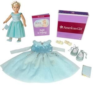 American Girl Ballet Recital Outfit Blue Gown Slippers Flower Clips Program Book